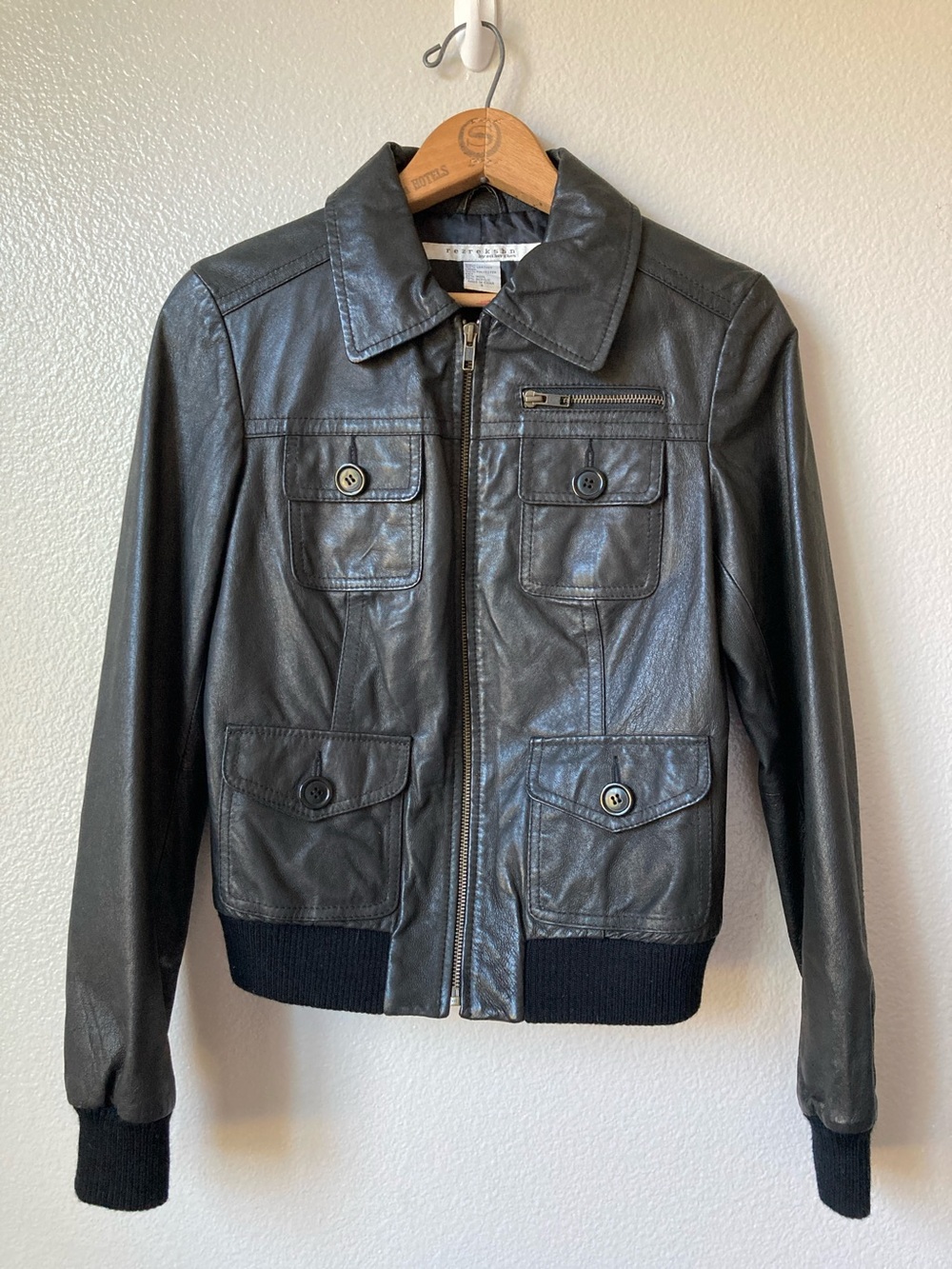 Vintage y2k 90s rezrekshn Esther Chen leather collared bomber style jacket sz S